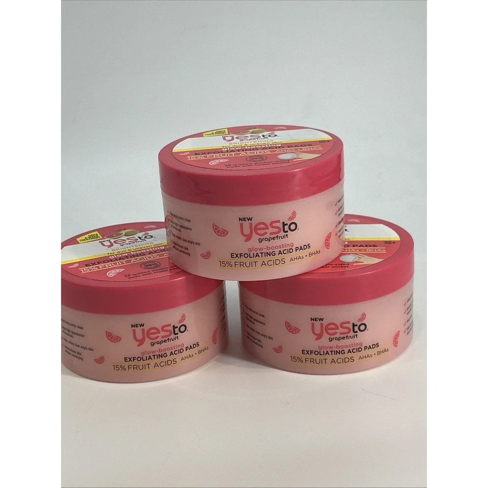 Lot Of 3 Yes To Grapefruit Glow-Boosting Exfoliating Acid Pads - 12 Ct In Each